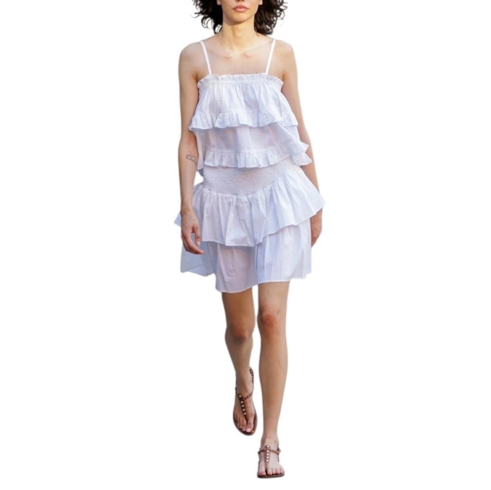 HT360 White 2 Piece Skirt Set Boho Babydoll Cami Tiered Mini Skirt Cottagecore